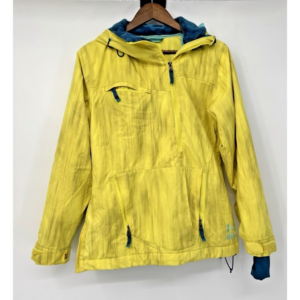 Under Armour MTN Womens Ski Snowboard Anorak Jacket Yellow Teal Hooded Gorpcore